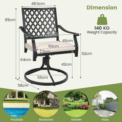 Costway Set of 2 Outdoor Swivel Chair Patio Bistro Dining Chair Set w/ Soft Seat Cushion