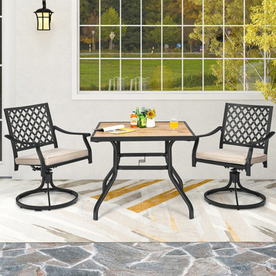 Costway Set of 2 Outdoor Swivel Chair Patio Bistro Dining Chair Set w/ Soft Seat Cushion
