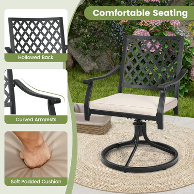 Costway Set of 2 Outdoor Swivel Chair Patio Bistro Dining Chair Set w/ Soft Seat Cushion - 6