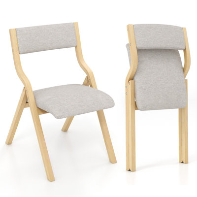 Costway Set of 2 Padded Folding Chair Wooden Counter Dining Chairs W/ Linen Fabric Seat