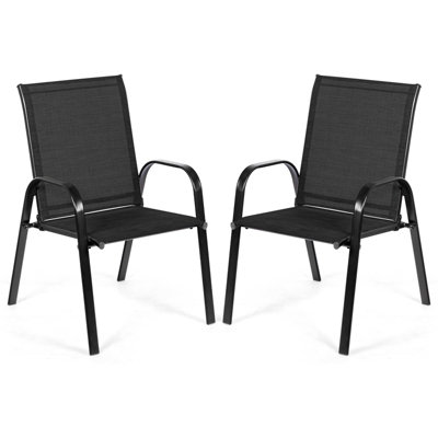 Costway Set of 2 Patio Chairs Portable High Back Garden Camping Dining Chairs W/ Armrest