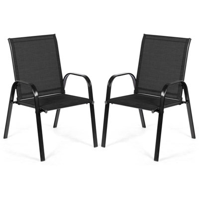 Costway Set of 2 Patio Chairs Portable High Back Garden Camping Dining Chairs W/ Armrest