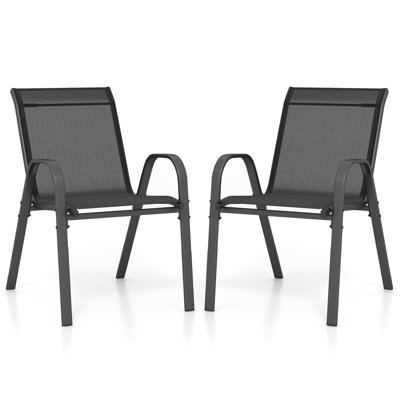 Costway Set of 2 Patio Chairs Stackable Metal Breathable Fabric Dining Chair