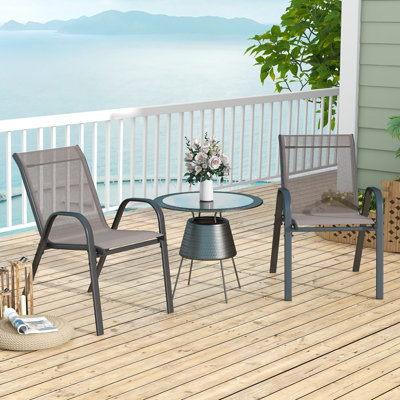 Costway Set of 2 Patio Chairs Stackable Metal Breathable Fabric Dining Chair - 3