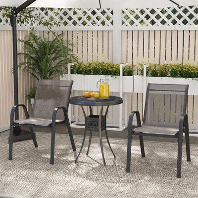 Costway Set of 2 Patio Chairs Stackable Metal Breathable Fabric Dining Chair - 4