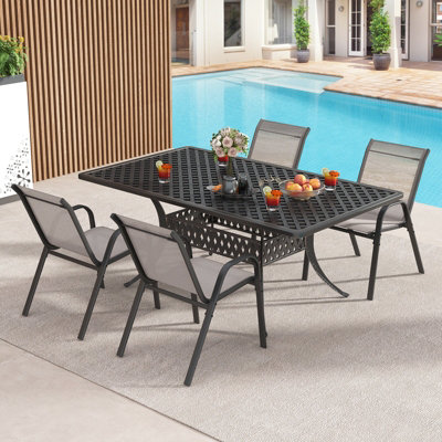 Costway Set of 2 Patio Chairs Stackable Metal Breathable Fabric Dining Chair - 5
