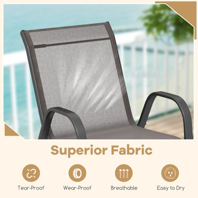 Costway Set of 2 Patio Chairs Stackable Metal Breathable Fabric Dining Chair - 6
