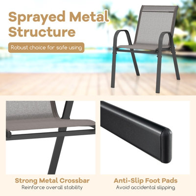 Costway Set of 2 Patio Chairs Stackable Metal Breathable Fabric Dining Chair - 7