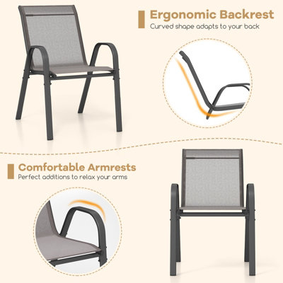 Costway Set of 2 Patio Chairs Stackable Metal Breathable Fabric Dining Chair - 8