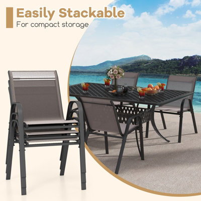 Costway Set of 2 Patio Chairs Stackable Metal Breathable Fabric Dining Chair - 9