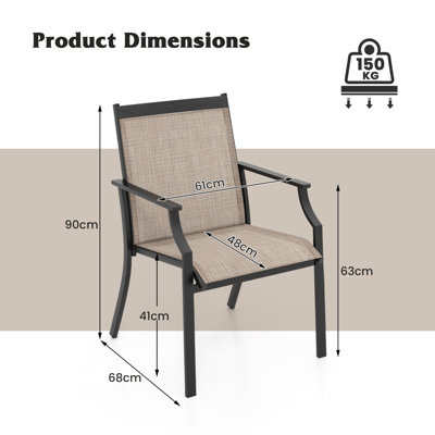 Costway Set of 2 Patio Dining Chairs Outdoor Garden Porch Armchairs w/ Breathable Seat - 3