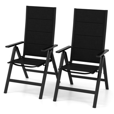 Costway Set of 2 Patio Folding Chairs Outdoor 7-Position Adjustable Reclining Chairs w/ Padded Seat