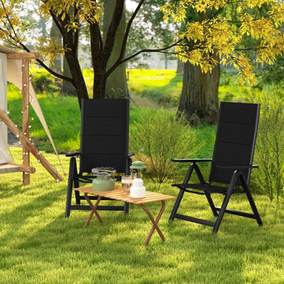 Costway Set of 2 Patio Folding Chairs Outdoor 7-Position Adjustable Reclining Chairs w/ Padded Seat - 3