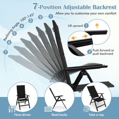 Costway Set of 2 Patio Folding Chairs Outdoor 7-Position Adjustable Reclining Chairs w/ Padded Seat - 5