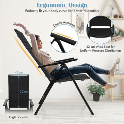 Costway Set of 2 Patio Folding Chairs Outdoor 7-Position Adjustable Reclining Chairs w/ Padded Seat - 6