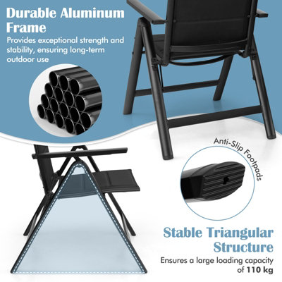 Costway Set of 2 Patio Folding Chairs Outdoor 7-Position Adjustable Reclining Chairs w/ Padded Seat - 8