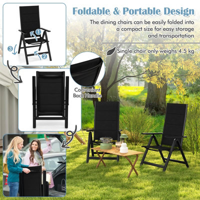 Costway Set of 2 Patio Folding Chairs Outdoor 7-Position Adjustable Reclining Chairs w/ Padded Seat - 9