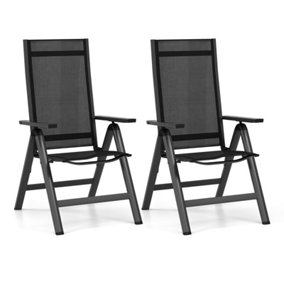 Costway Set of 2 Patio Folding Chairs Outdoor Dining Chairs w/ 7-Position Adjustable Backrest