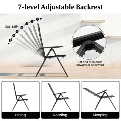 Costway Set of 2 Patio Folding Chairs Outdoor Dining Chairs w/ 7-Position Adjustable Backrest - 6