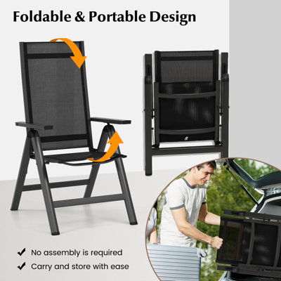 Costway Set of 2 Patio Folding Chairs Outdoor Dining Chairs w/ 7-Position Adjustable Backrest - 7