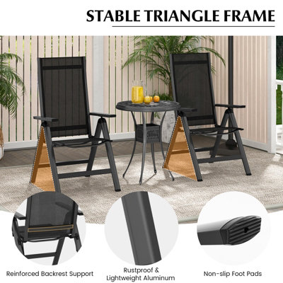 Costway Set of 2 Patio Folding Chairs Outdoor Dining Chairs w/ 7-Position Adjustable Backrest - 8