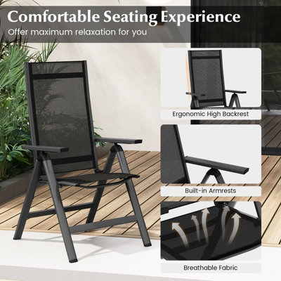 Costway Set of 2 Patio Folding Chairs Outdoor Dining Chairs w/ 7-Position Adjustable Backrest - 9
