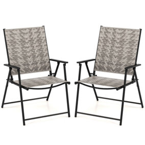 Costway Set of 2 Patio Folding Chairs Outdoor Wicker Dining Chairs with Armrests