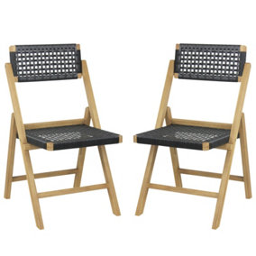 Costway Set of 2 Patio Folding Chairs Portable Garden Dining Chairs w/ Woven Rope Seat
