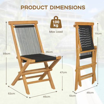 Costway Set of 2 Patio Folding Chairs Portable Garden Solid Teak Wood Dining Chairs - 3