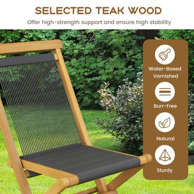 Costway Set of 2 Patio Folding Chairs Portable Garden Solid Teak Wood Dining Chairs - 6