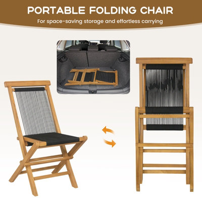 Costway Set of 2 Patio Folding Chairs Portable Garden Solid Teak Wood Dining Chairs - 8