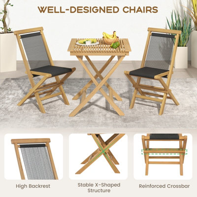 Costway Set of 2 Patio Folding Chairs Portable Garden Solid Teak Wood Dining Chairs - 9