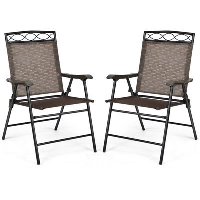 Costway Set of 2 Patio Folding Chairs Sling Chairs Armchair Dining Chair Set w/ Armrest