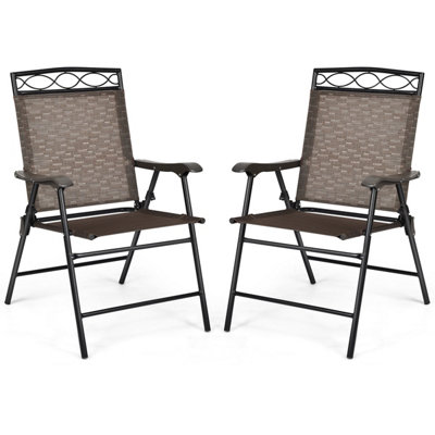 Costway Set of 2 Patio Folding Chairs Sling Chairs Armchair Dining Chair Set w/ Armrest