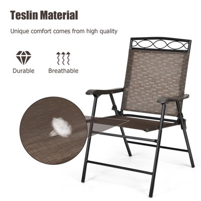 Costway Set of 2 Patio Folding Chairs Sling Chairs Armchair Dining Chair Set w/ Armrest - 4