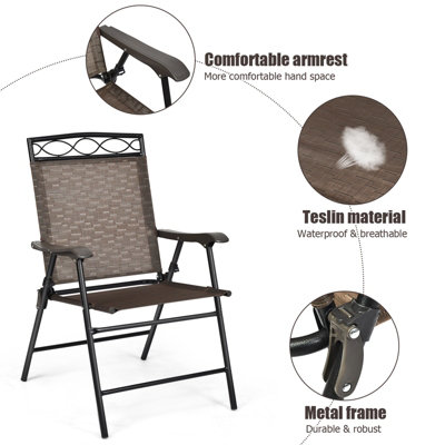 Costway Set of 2 Patio Folding Chairs Sling Chairs Armchair Dining Chair Set w/ Armrest - 5