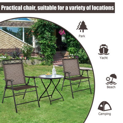 Costway Set of 2 Patio Folding Chairs Sling Chairs Armchair Dining Chair Set w/ Armrest - 7