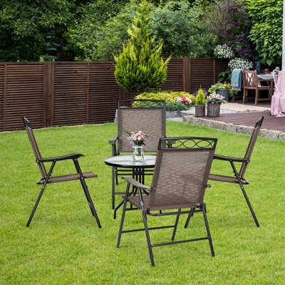 Costway Set of 2 Patio Folding Chairs Sling Chairs Armchair Dining Chair Set w/ Armrest - 8