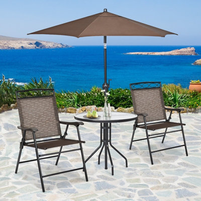 Costway Set of 2 Patio Folding Chairs Sling Chairs Armchair Dining Chair Set w/ Armrest - 9