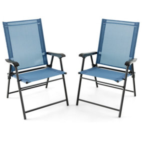 Costway Set of 2 Patio Folding Dining Chairs Outdoor Portable Sling Back Chairs
