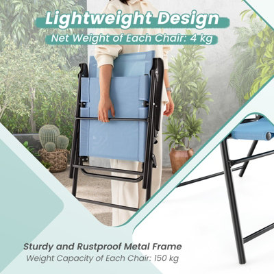 Costway Set of 2 Patio Folding Dining Chairs Outdoor Portable Sling Back Chairs - 8