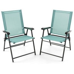 Costway Set of 2 Patio Folding Dining Chairs Outdoor Portable Sling Back Chairs