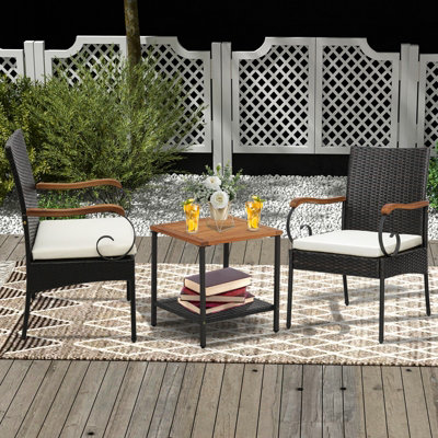 Costway Set of 2 Patio Wicker Chair Set Outdoor PE Rattan Chairs w/ Cushion - 3
