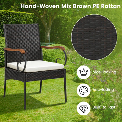 Costway Set of 2 Patio Wicker Chair Set Outdoor PE Rattan Chairs w/ Cushion - 6