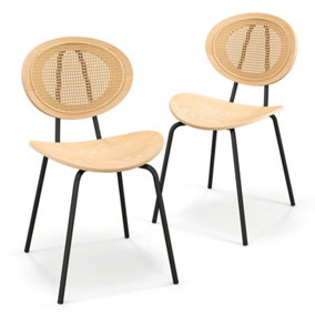 Costway Set of 2 Rattan Dining Chair Modern Side Accent Armless Chairs W/ Mesh Backrest