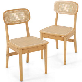 Costway Set of 2 Rattan Dining Chairs Kitchen Mid Century Accent Chair Backrest Chair