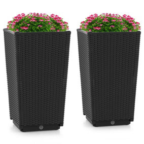 Costway Set of 2 Rattan Flower Pot 57cm Tall Square Planters W/Self-Watering Disk