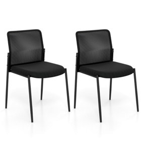 Costway Set of 2 Reception Chairs Stackable Office Armless Chairs Mesh Guest Chairs w/ Padded Seat