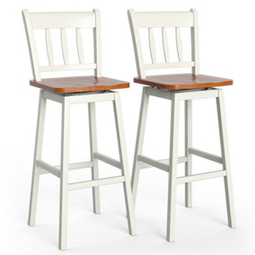 Costway Set of 2 Swiveling Bar Stools Solid Rubber Wood Dining Chairs w/ Footrest
