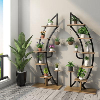 Costway Set of 2 Tall Wooden 8-Tier Plant Stand Rack Curved Half Moon Shape Ladder Shelf